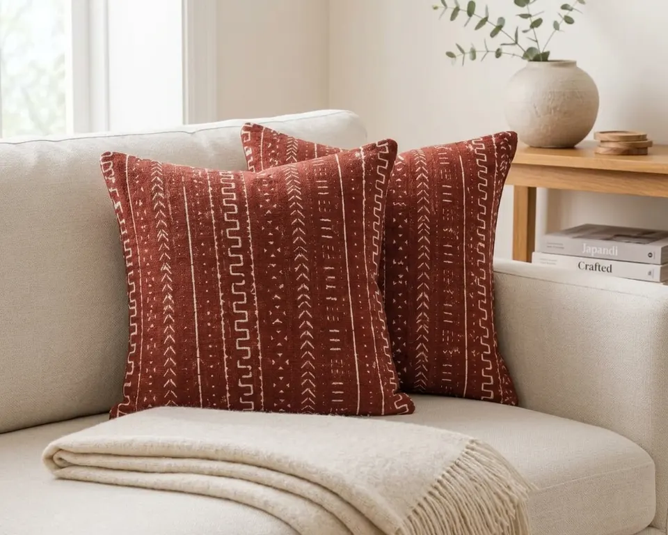 Coussin mudcloth Rouille