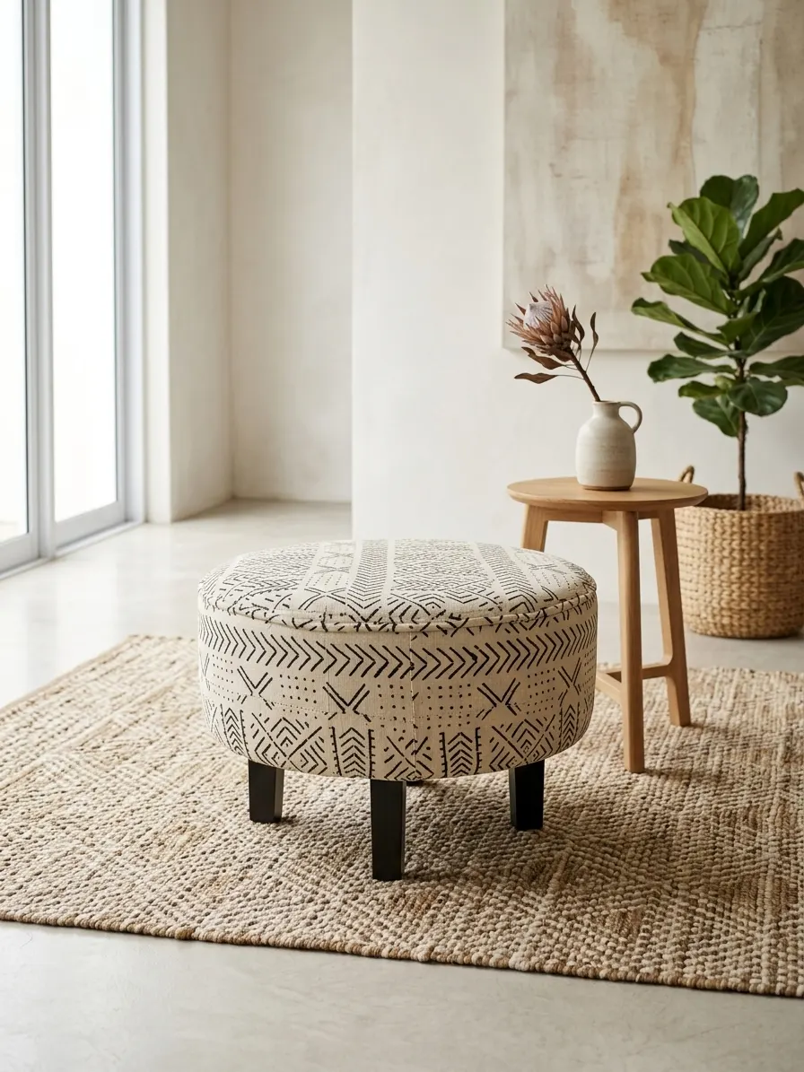 Pouf rond Écru