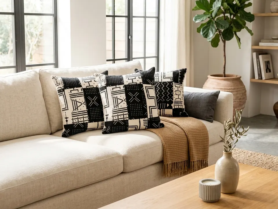 Coussin mudcloth Craie