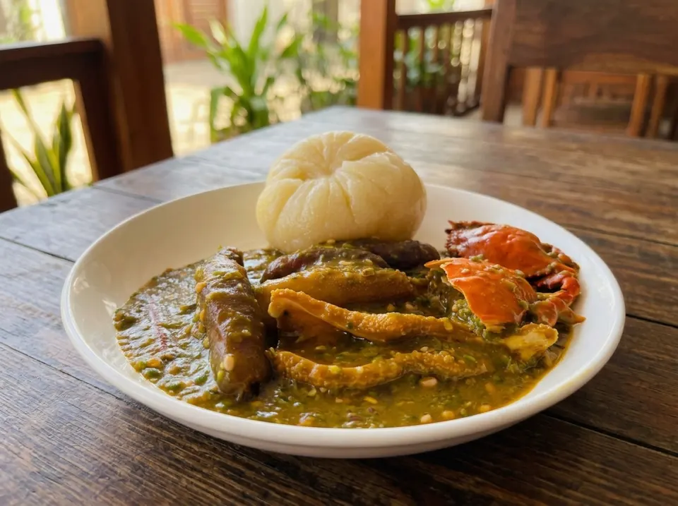 Plat de placali + sauce (graine, kôpè, klouala)